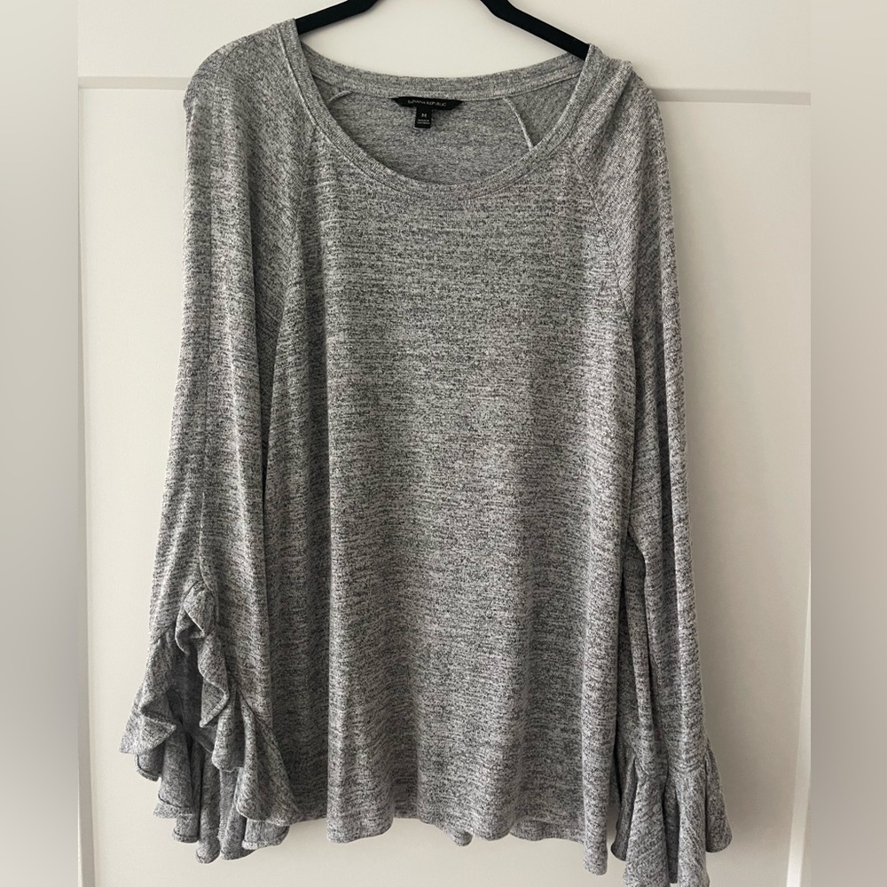 Banana Republic Heather Gray Ruffle-Sleeve Top